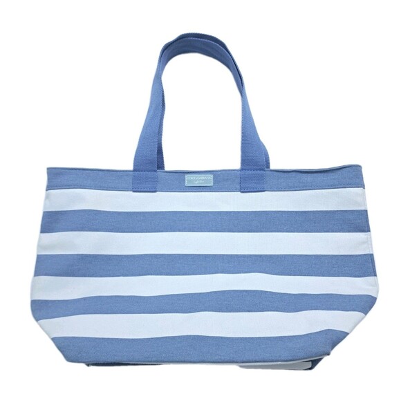 Dolce Gabbana Light Blue Canvas Tote Shoulder Bag Striped Blue White 16x10x6" - Picture 1 of 7